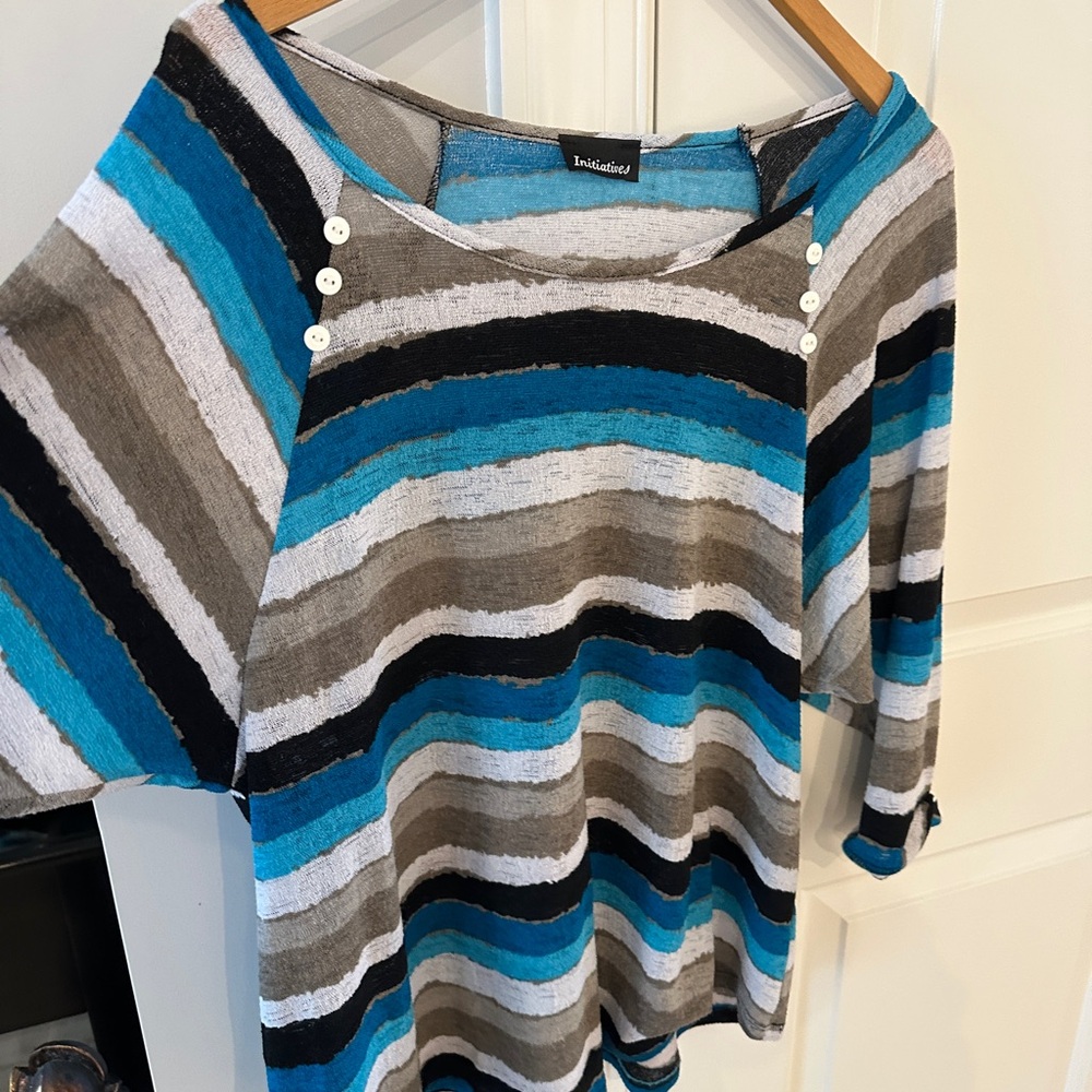 Women's Striped XL Blouse - Blue, Black, Gray